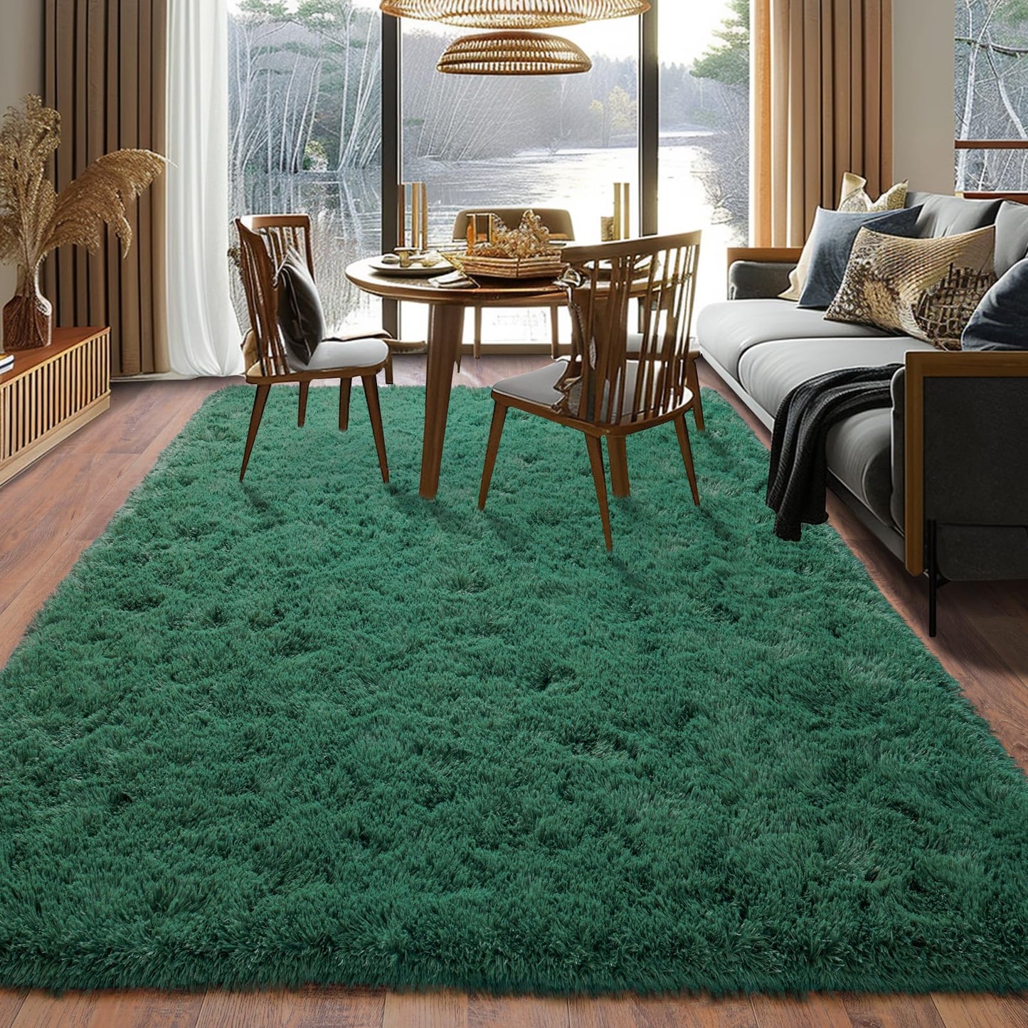 Dssimo Super Soft Area Rugs for Living Room, 4x6 Feet Modern Shag Dark Green Rug, Fluffy Plush Non-Slip Green Carpet for Girls Boys Teens, Kids Home Decor for Bedroom Dorm Nursery Classroom, Carpets