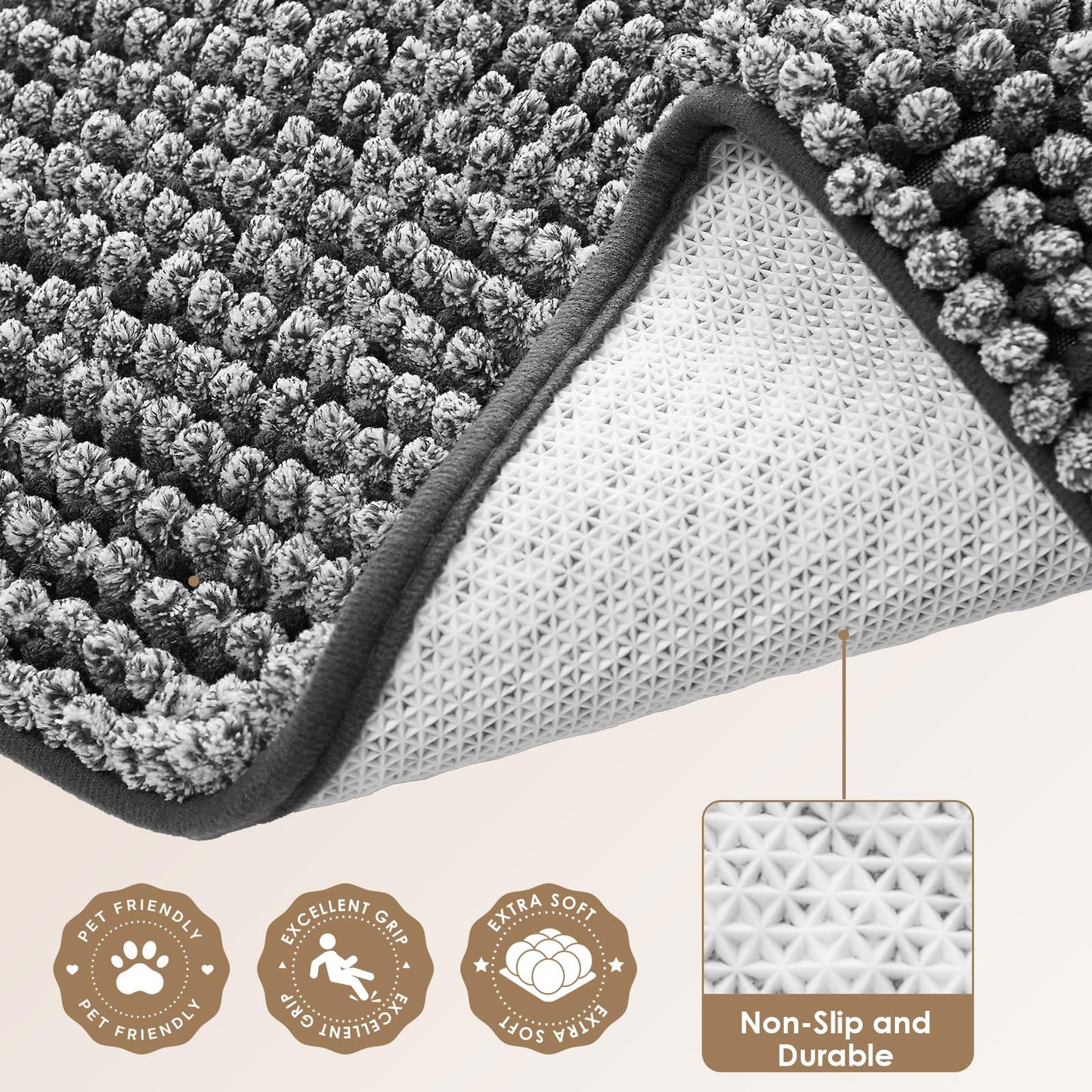 EHEYCIGA Super Absorbent Dog Door Mat for Muddy Paws 30x20 Inch Indoor, Front Doormat Outside Entrance, Quick Dry Chenille Washable Dog Crate Bed, Non-Slip Pet Rug Mud Mat Outdoor Entryway, Grey