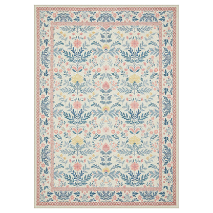 Joydeco Machine Washable Light Pink 5x7 Area Rugs for Bedroom Girls Playroom, Boho Floral Kids Room Nursery Rug Non Slip, Soft Indoor Floor Carpet for Dorm Living Room Classroom