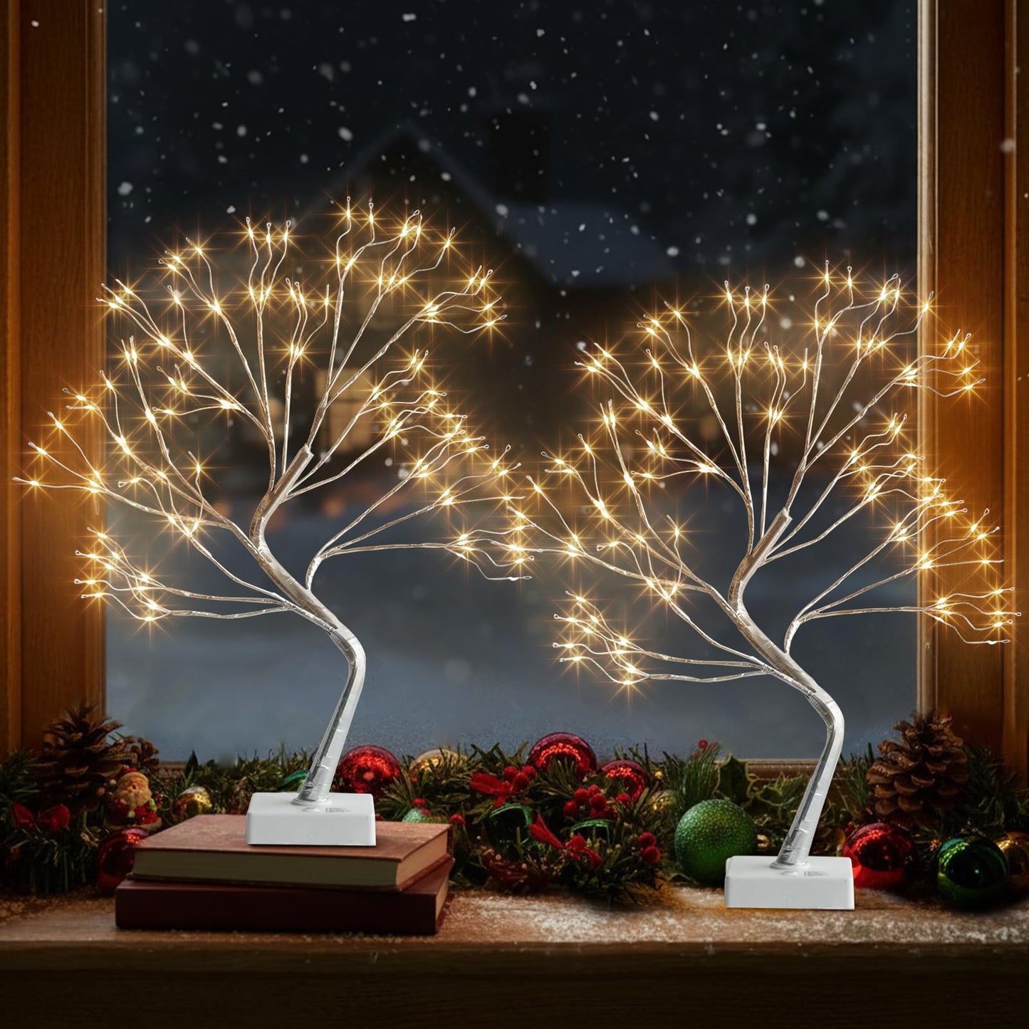 EAMBRITE Fairy Light Tree, 108 Led Light up Trees Decor Indoor, 8 Modes Fairy Light Spirit Tree for Christmas Decorations, USB& Battery Tabletop Bonsai Tree for Home Bedroom Decorations (2 PK, Sliver)