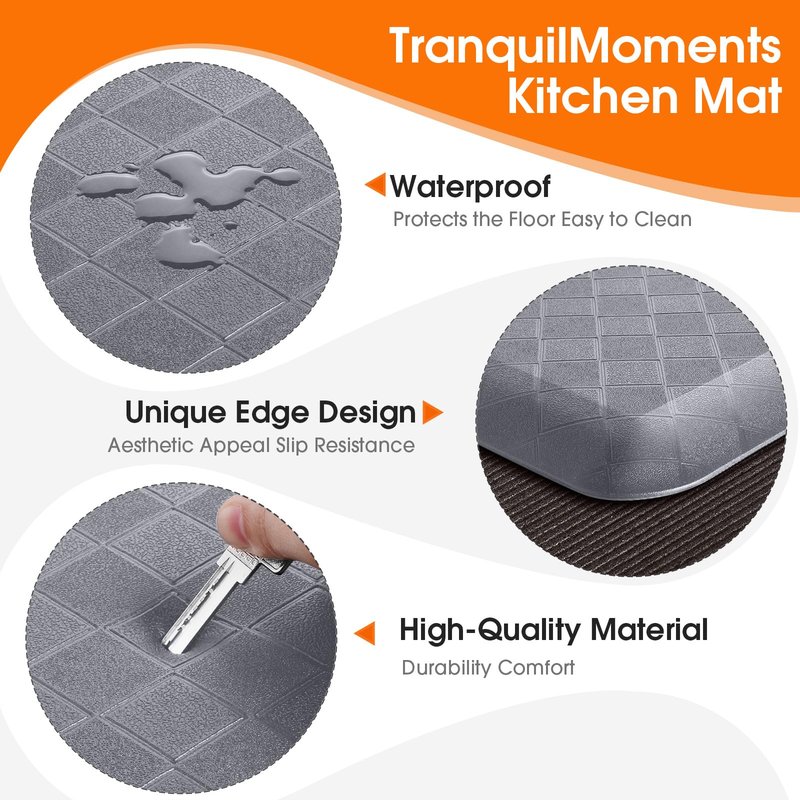 TranquilMoments 4/5 Inch Extra Thick Kitchen Mats for Floor,Non Slip Anti Fatigue Kitchen Rugs,Waterproof Stain Resistant Sink Mat,Cushioned Standing and Comfort Mats for Office (17"x24" Grey)