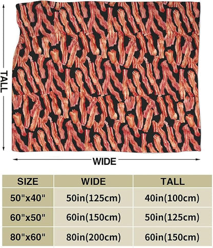 Funny Bacon Blanket, Food Throw Blankets, Meat Fuzzy Plush Blanket Ultra Soft for Bacon Lover Gift Kids Teens Women Men Girls Boys Stuff Decor for Home Bedding Sofas Couch Camping 60"X50"