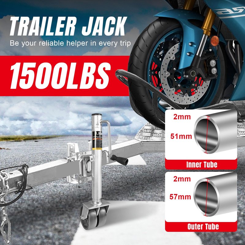 Torin 1500 lbs Trailer Jack with Wheel, Heavy Duty Swivel Boat Trailer Jack, 13" Lift, Bolt-on Trailer Tongue Jack for RV Boat