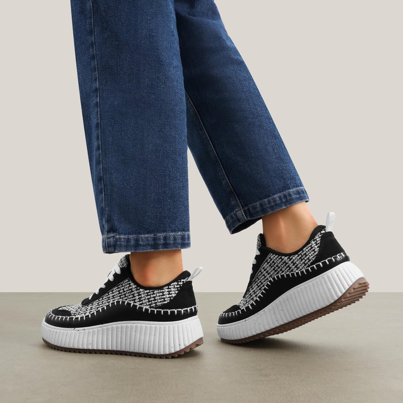DREAM PAIRS Women Chunky City Tweed Comfortable Casual Platform Fashion Sneaker,Size 8.5,Black/White,SDFN2379W