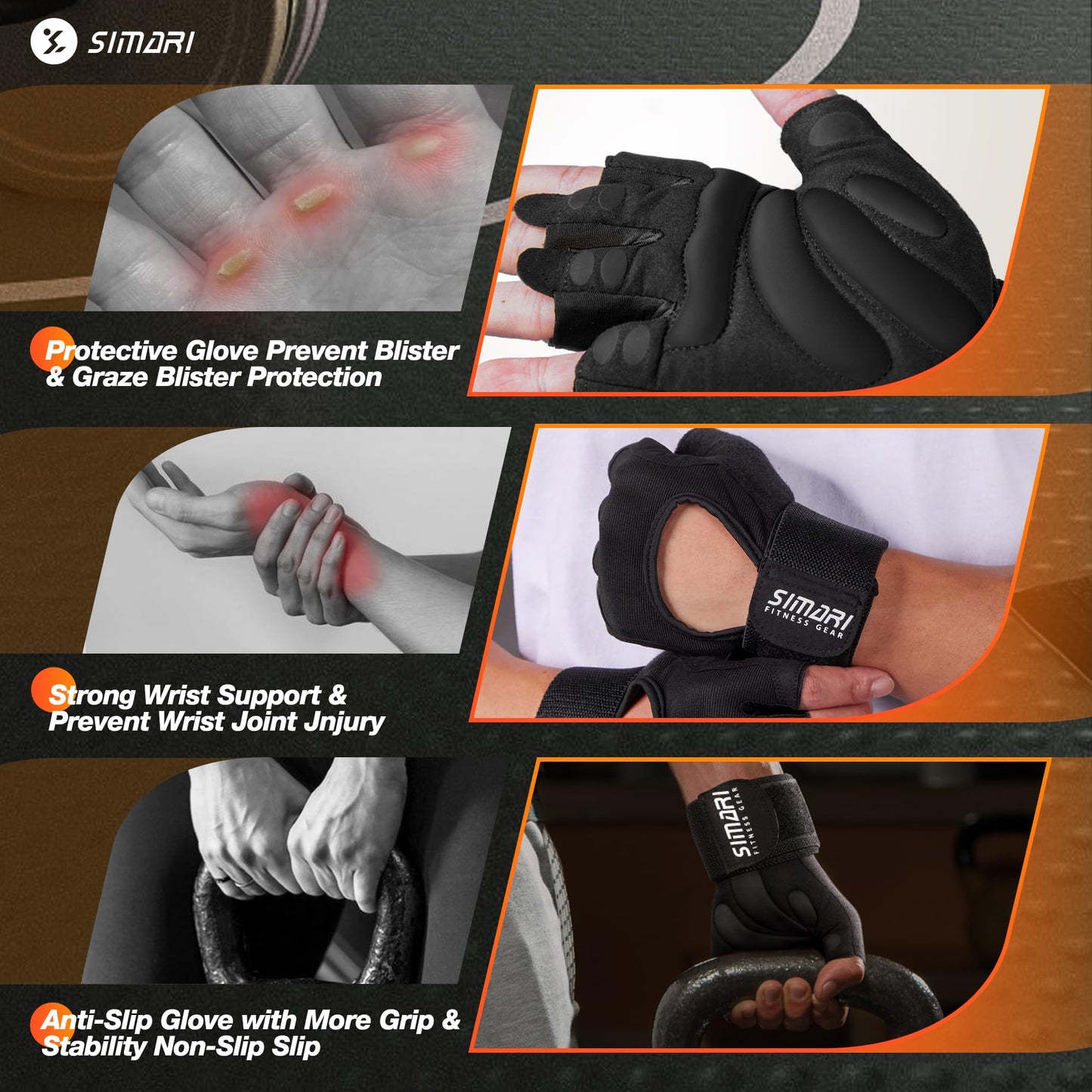 SIMARI Padded Workout Gloves for Men and Women, Breathable Weight Lifting Gloves with Wrist Wraps Support, Grip, Full Palm Protection for Gym Training, Cycling, Weightlifting, Exercise