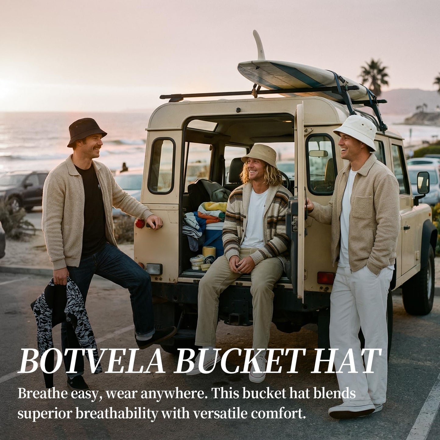 BOTVELA Men Cotton Bucket Hats Foldable Outdoor Sun Hat Unisex Flat Top Caps (Black, 7 3/4)