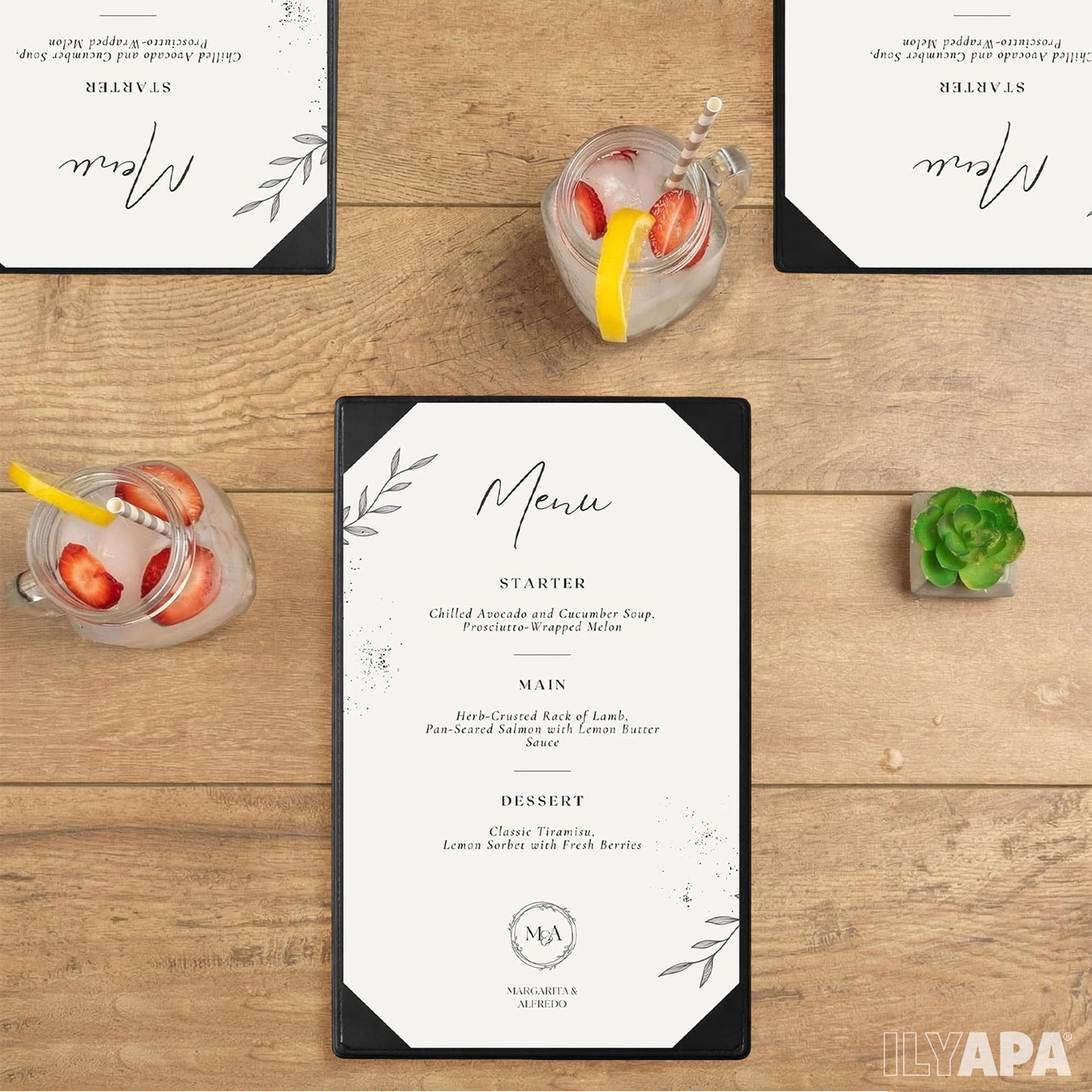 Ilyapa 10 Pack Restaurant Menu Covers 11 x 17 - Vinyl Leather Menu Holder, Single Sided Book with Corner Sleeves for Display of Wedding Menus, Weekly Kitchen Specials & Bar Drinks for Table Top