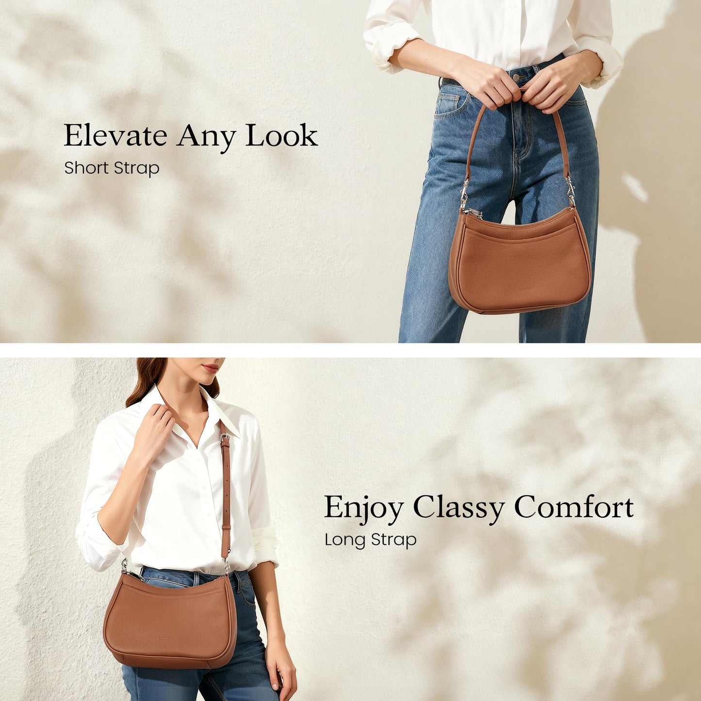 befen Genuine Leather Purse for Women Brown Shoulder Bag Anti Theft Crossbody Bag Soft Real Leather Hobo Crossbody with RFID Blocking Fashion Purse Desinger Women's Shoulder Handbags with 2 Straps
