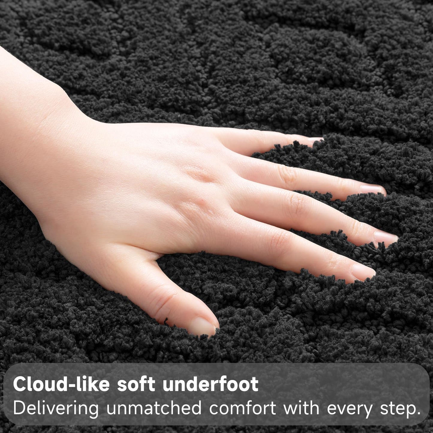 Bsmathom Bathroom Rugs Sets 3 Piece, Microfiber Shaggy Bath Mat Set, Ultra Soft Non-Slip Bath Rugs with U-Shaped Contour Toilet Mat for Bathroom, Tub, Shower Washable Carpets Set, Black
