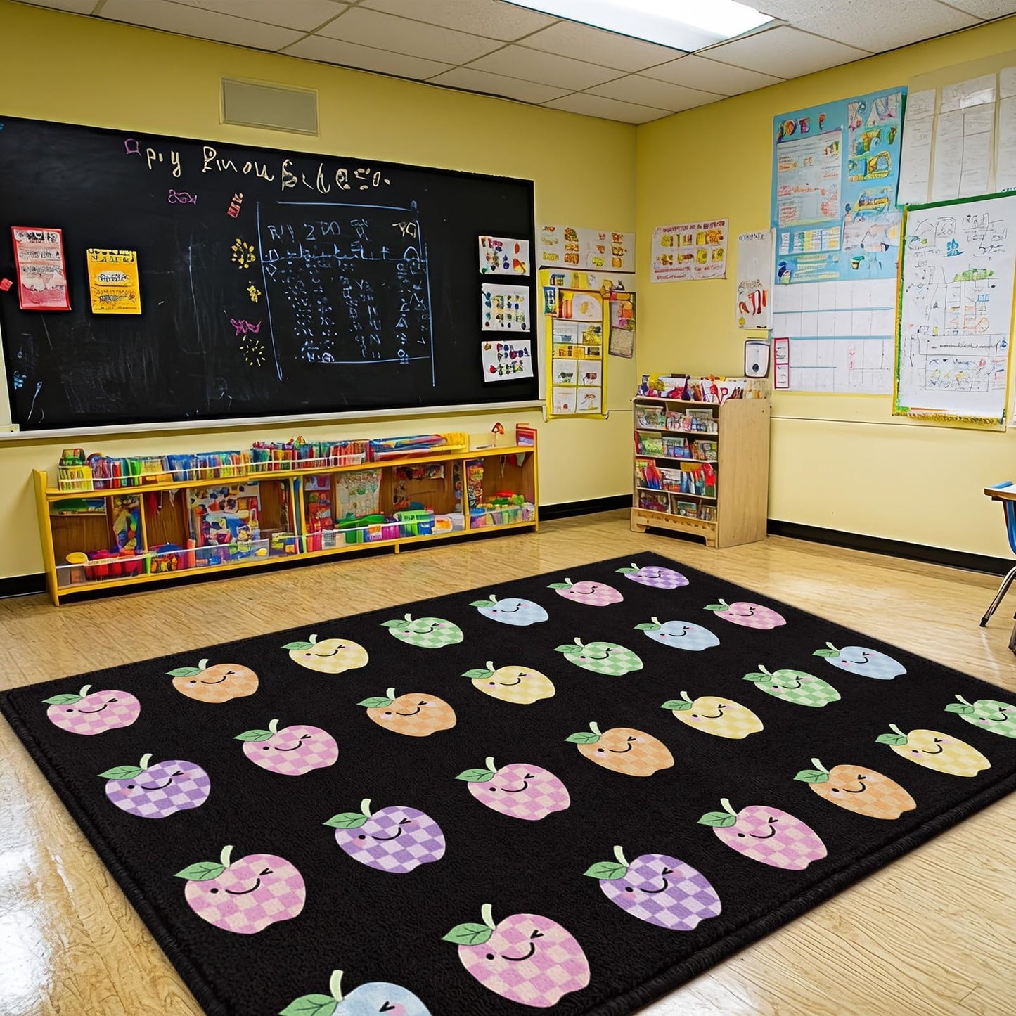 Breling Pastel Apple Classroom Rug 7'6" x 12' Large Classroom Carpet Fun Durable School for Learning Centers Primary Kindergarten Nursery Learning Play Group Activities Mat Back to School Decor
