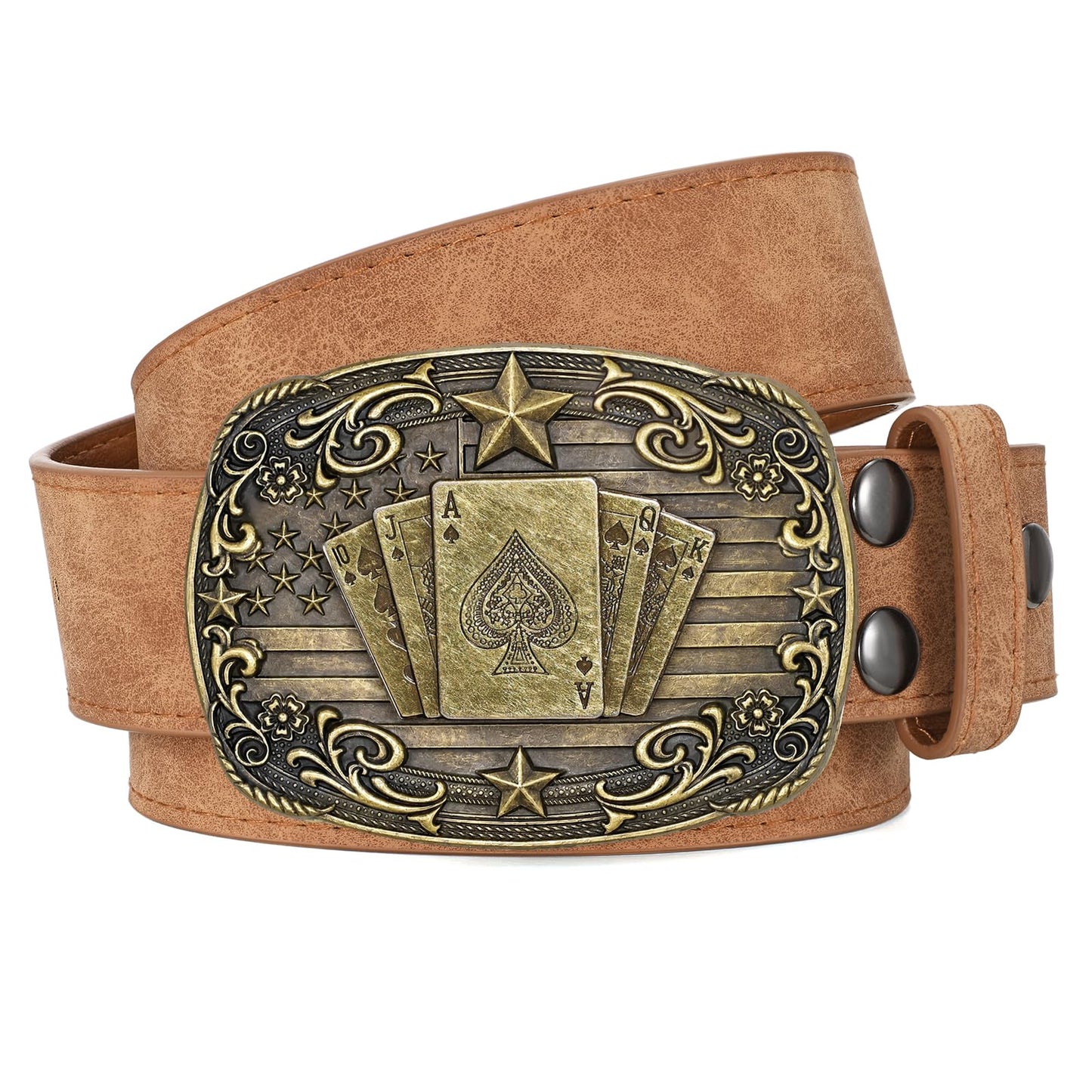 SANSTHS Cowboy Belts for Men Women - Western Belt and Buckle, PU-Leather Rodeo Cowgirl Belt for Jeans, Brown poker 1.5"