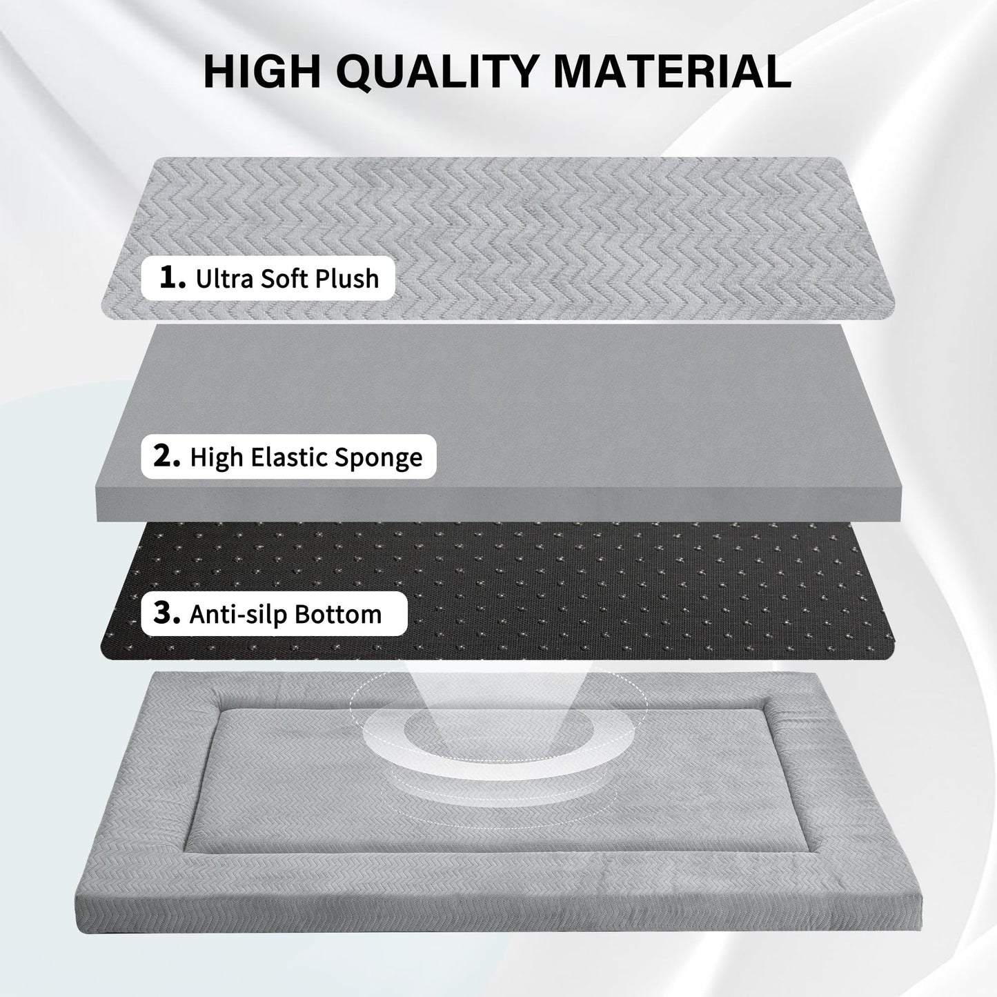 WESTERN HOME Dog Bed for Crate, Medium/Large Dogs Crate Bed with Soft Wavy Plush Comfortable Anti-Slip Kennel Pad Washable Pet Beds Mat for Dogs & Cats, Grey