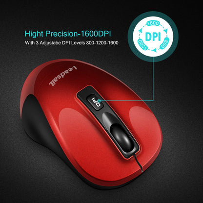 LeadsaiL Wireless Computer Mouse, 2.4G Portable Slim Cordless Mouse Less Noise for Laptop Optical Mouse with 4 Buttons for Laptop, Desktop, MacBook