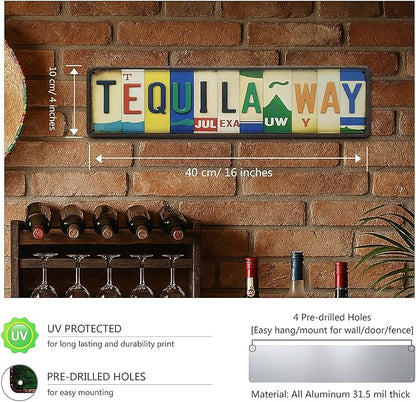 Tequila Way Metal Sign – All-Aluminum Retro Wall Decor for Home Bar, Patio Party, Poolside or Pub, Fun Gift for Tequila Lovers – 16 x 4 Inch