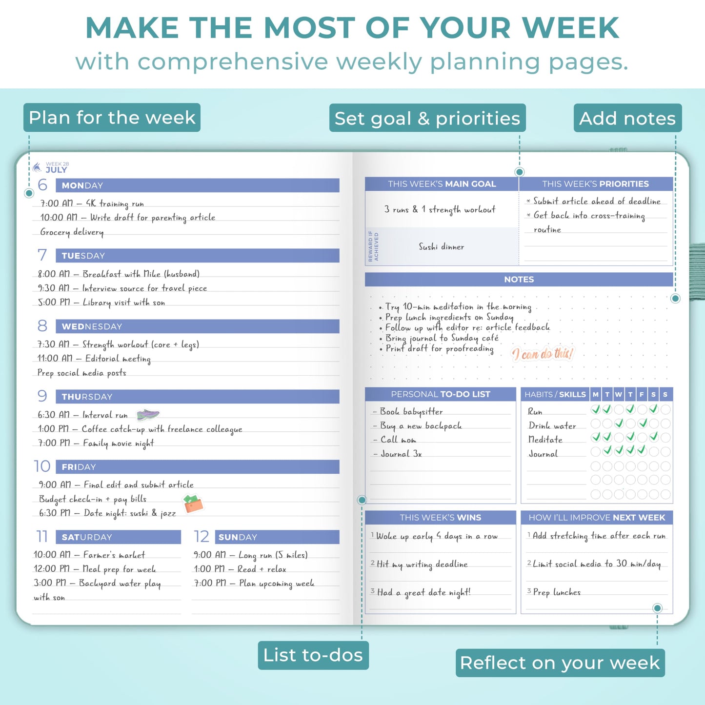 Clever Fox Planner 2nd Edition Dated Jan 2026-Jan 2027 – Colorful Weekly & Monthly Goal Setting Planner, Habit Trackers, Time Management and Productivity Organizer, Gratitude Journal, A5 (Aquamarine)