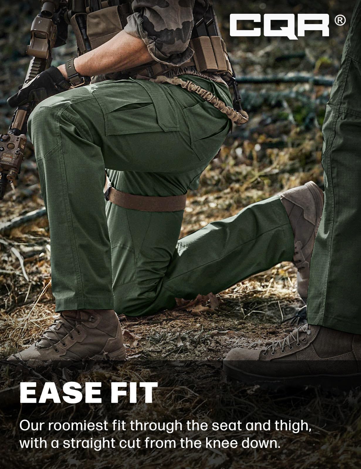CQR Men's Tactical Pants, Water Resistant Ripstop Cargo Pants, Lightweight EDC Work Hiking Pants, Outdoor Apparel, Raider Green Kelp, 34W x 32L