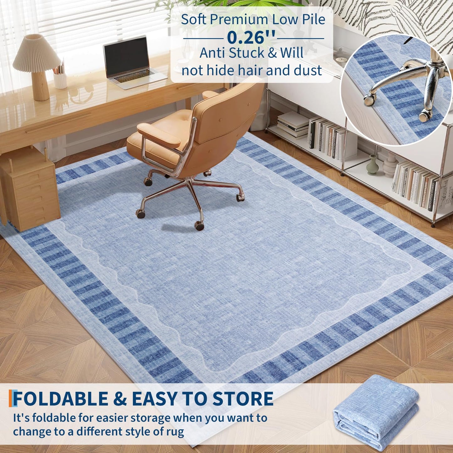 Garvee 10x14 Scalloped Washable Area Rug – Soft Low Pile Non-Slip Backing Large Floor Mat Carpet for Living Room, Bedroom, Dining Room, Playroom, Nursery, Home Decor