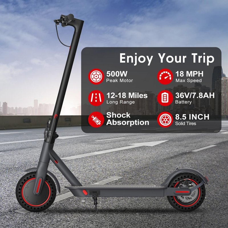 Electric Scooter for Adults - 500W Power, 18MPH Speed, 12-18 Miles Range | Foldable, Dual Braking, Smart APP, 264 lbs Capacity