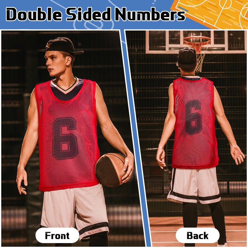 Hercicy 24 Pcs Youth Pinnies Soccer Pinnies Training Vest Adult Mesh Reversible Numbered Football Jersey(Large,Red, Yellow)