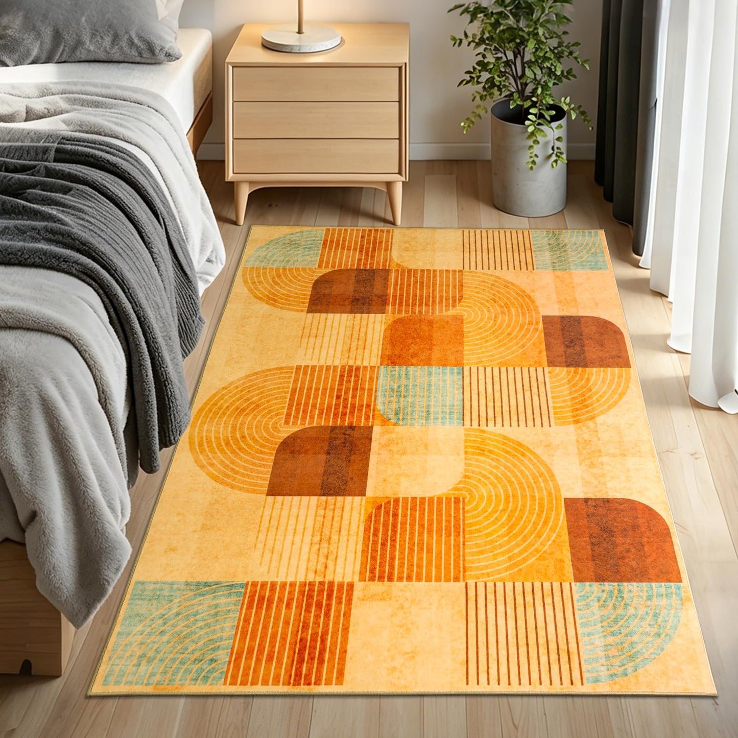 Ailyei Large 3x5 Entryway Rug Indoor, Soft Non Slip Washable Modern Geometric Kitchen Rugs, Low-Pile Boho Floor Mat for Entrance, Bedroom, Living Room, Bathroom (Orange, 3x5 ft)