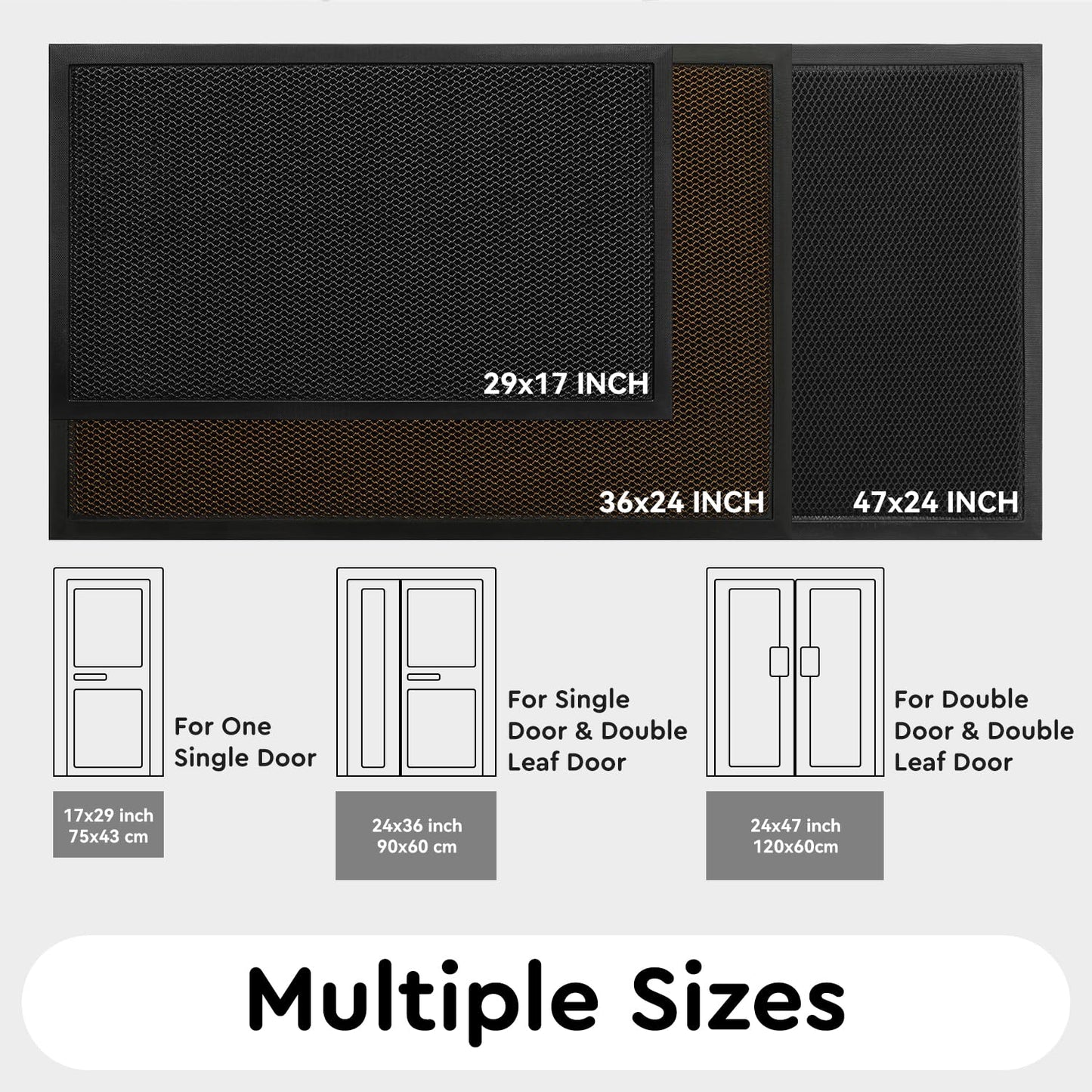 tchdio Front Door Mat Outside Entrance, Dirt Trapper Doormat-Entrance Welcome Matt Durable, Heavy Duty Entry Mat Non Slip Rubber Mats for Outside Stain Resist Door Mats for Entryway, 24"x47" Grey