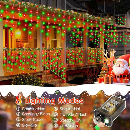 52FT Christmas Lights Outdoor, 512 LED Outdoor String Lights Waterproof Plug in with 8 Modes & Timer, Christmas String Lights for Tree Party, Garden, Holiday Decorations（Red+Green）