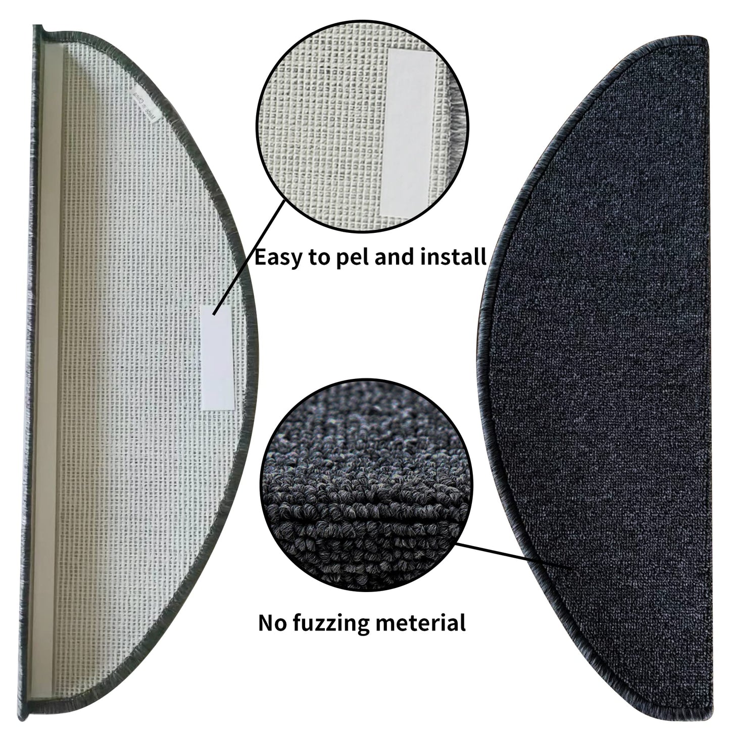 Qingbei Rina Bullnose Carpet Stair Treads Non-Slip for Wooden Steps,13PCS/8.7 * 26inch Indoor Stair Carpet Runner,Cover,Mat for Dogs Baby Pets,Comfort Semi Circular(Black Grey)