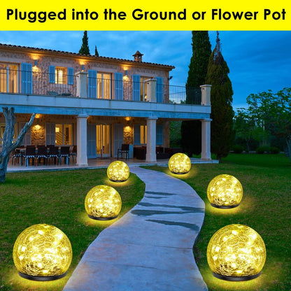 Keevvon Solar Garden Lights, 2 Pack 80 LED Cracked Glass Solar Globe Lights Outdoor Decoration, Upgraded Waterproof Warm White Ball Lights for Yard Pathway Patio Lawn Christmas Outside Decor, 5.9"