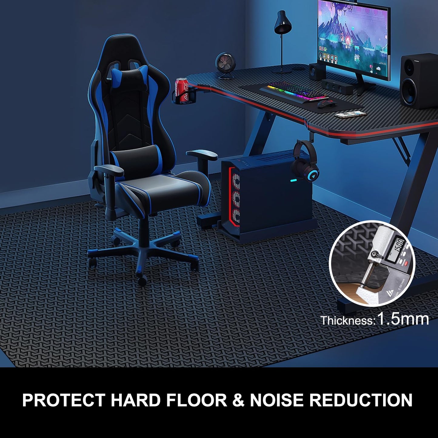 Office Chair Mat for Hard Floor, 60"x75" Large Durable Computer Chair Mat, Unique Y-Shaped Pattern Floor Protector Rug for Rolling Chairs, Anti-Slip Waterproof Desk Floor Mat for Work, Home, Gaming