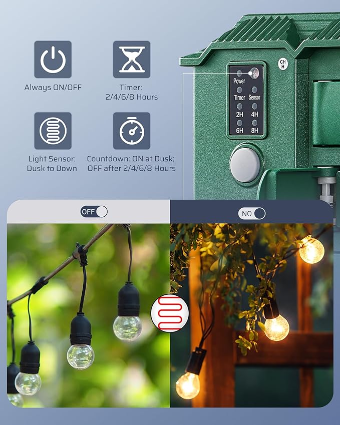 DEWENWILS Outdoor Power Stake Timer Waterproof, 6 Grounded Outlets, 6FT Extension Cord, 100FT Wireless Remote Control, Photocell Dusk to Dawn Timer for Christmas Lights, Garden, UL Listed