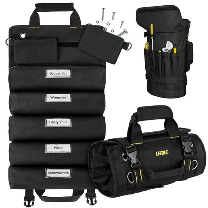 Tool Bag,Large Roll Up Tool Bag Organizer,13 Pockets Tool Roll Storage Pouch,Heavy Duty Portable Tool Storage Carrier Bag for Men,Mechanic,Electrician,Valentines Day Gifts for Men,Black