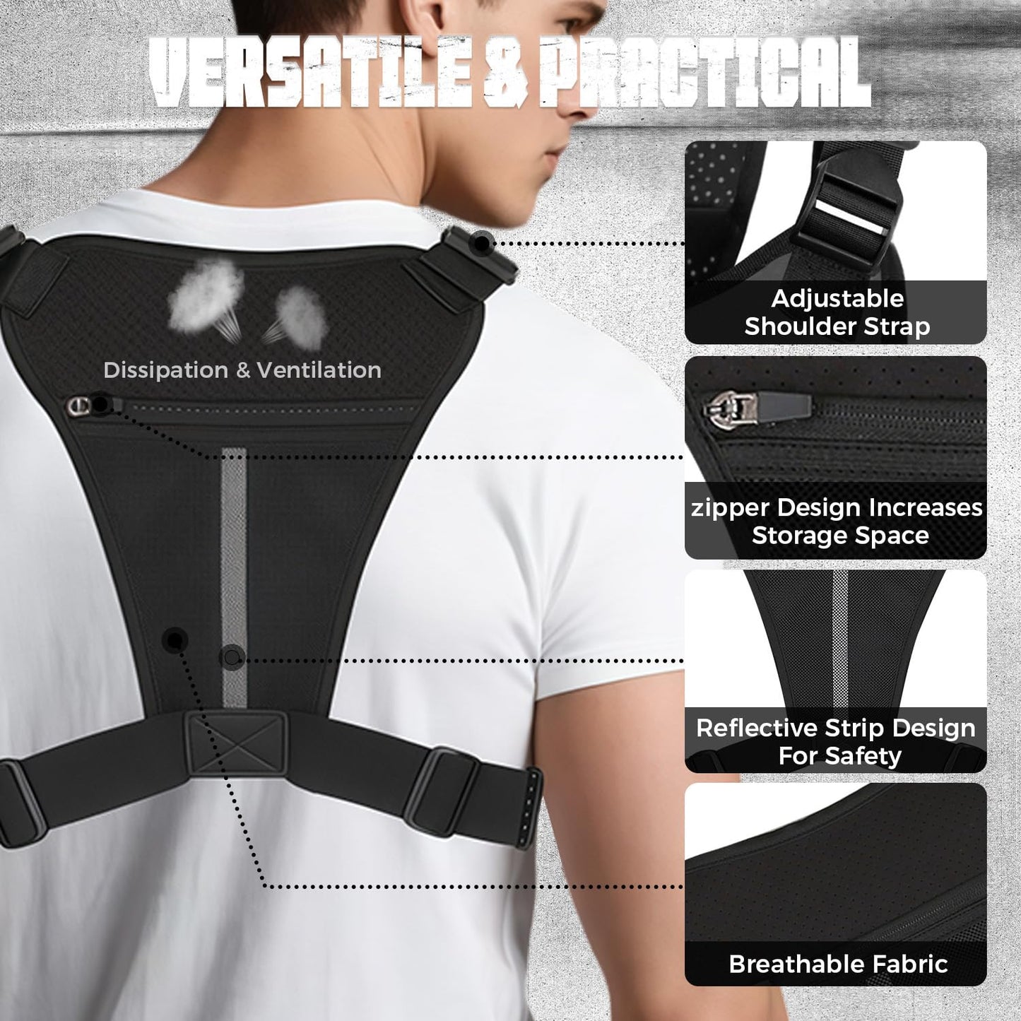 Muserise Outdoor Chest Bag For Men, EDC Chest Pack With Built-In Phone Holder, Lightweight Chest Rig Pouch (Black New)
