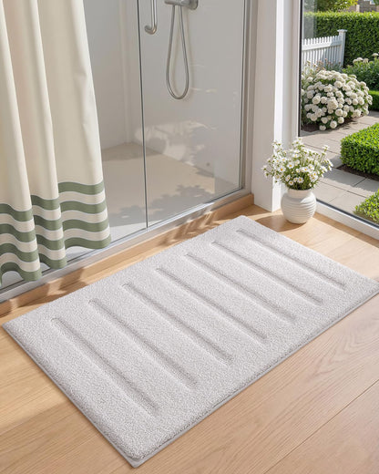 Color&Geometry White Bathroom Rugs 30x17, Ultra Soft Absorbent Microfiber Bath Rugs, Washable Plush Striped Bathroom mat, Non-Slip Bath Mats for Bathroom, Bathtub, Shower, Laundry, White