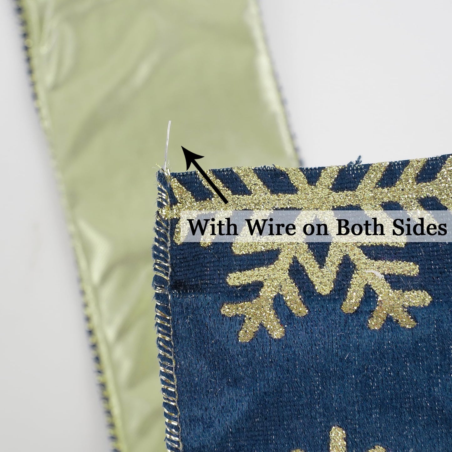 AIMUDI Navy Blue Velvet Ribbon 2.5 Inch Navy and Gold Snowflake Christmas Wired Ribbon for Gift Wrapping, Wreaths, Christmas Trees, Garlands, Holiday Crafts, Topper Bows, Home Decor 10 Yards