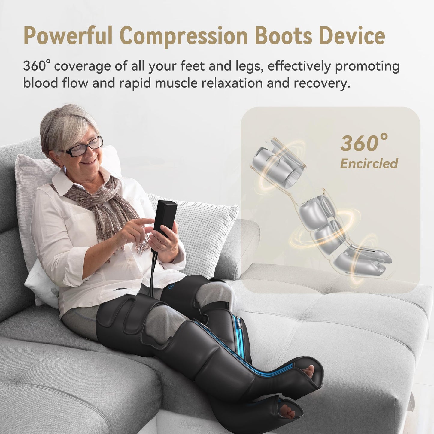 FIT KING Air Compression Leg Massager with Heat for Circulation Upgraded Full Leg and Foot Massager to Relieve Pain, Swelling, Edema, RLS - Built-in Pressure Sensor & LCD Display - Gift for Mom Wife