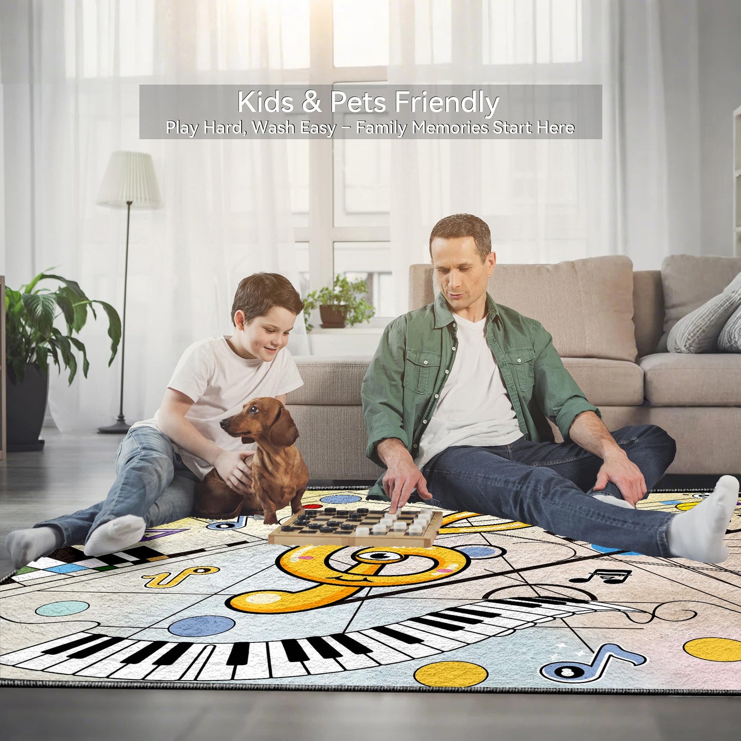 Nayoroom Cartoon Music Note 8x10 Area Rug, Soft Faux Wool Non-Slip Washable, Treble Clef Piano Geometric Art Rug for Music Lovers Living Room Bedroom.