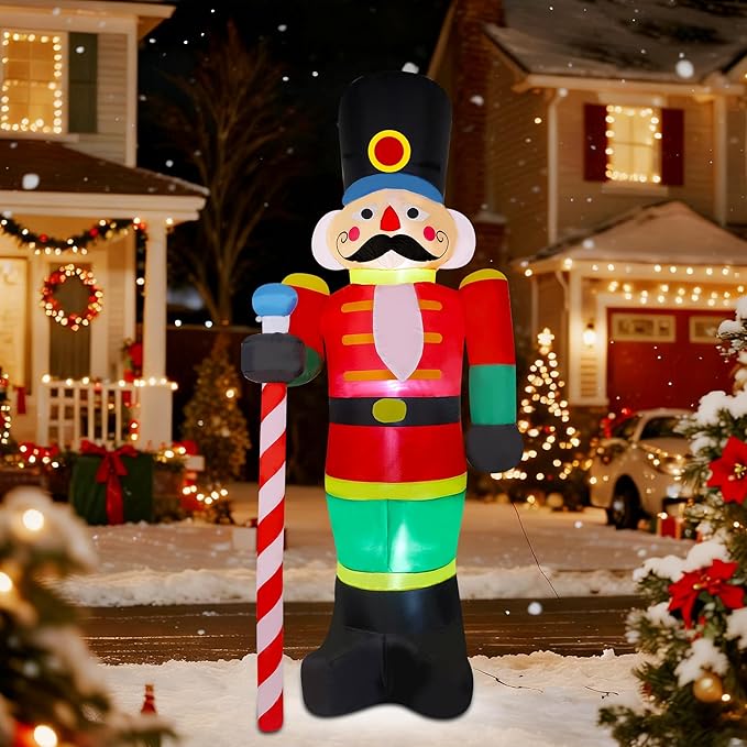 yofit 8 FT Christmas Inflatable Nutcracker Soldier Outdoor Decorations, Blow Up Decorations Santa Soldier with LED Lights for Yard Lawn Garden Holiday Party
