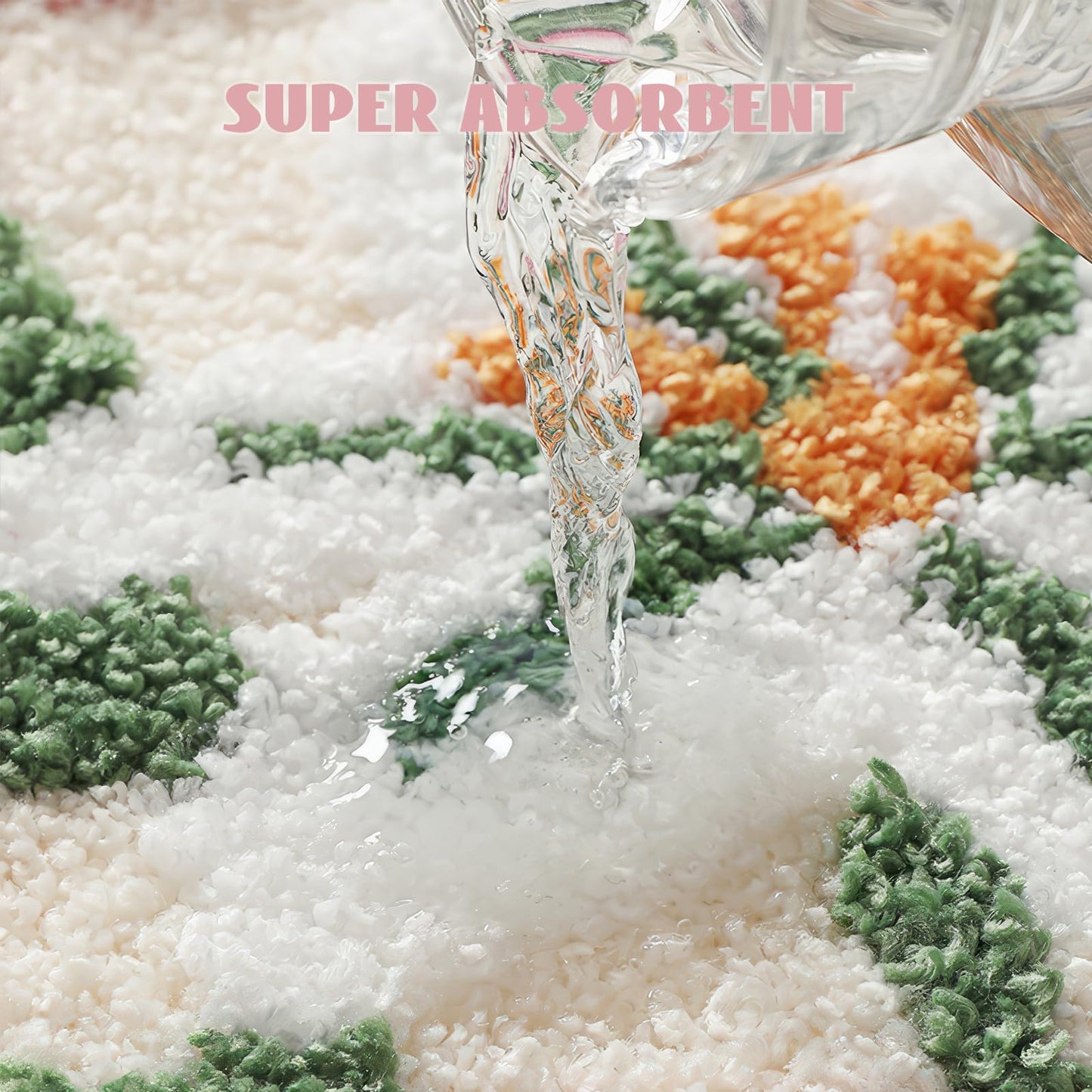 Cloud-Shaped Lily Bath Mat, Soft Non-Slip Fluffy Fresh Flowers Bathroom Rug, Ultra Absorbent Microfiber Shaggy Door Mat, Machine Washable Bath Rug Carpet for Bathtub Bedroom 20x31 Inch (White)