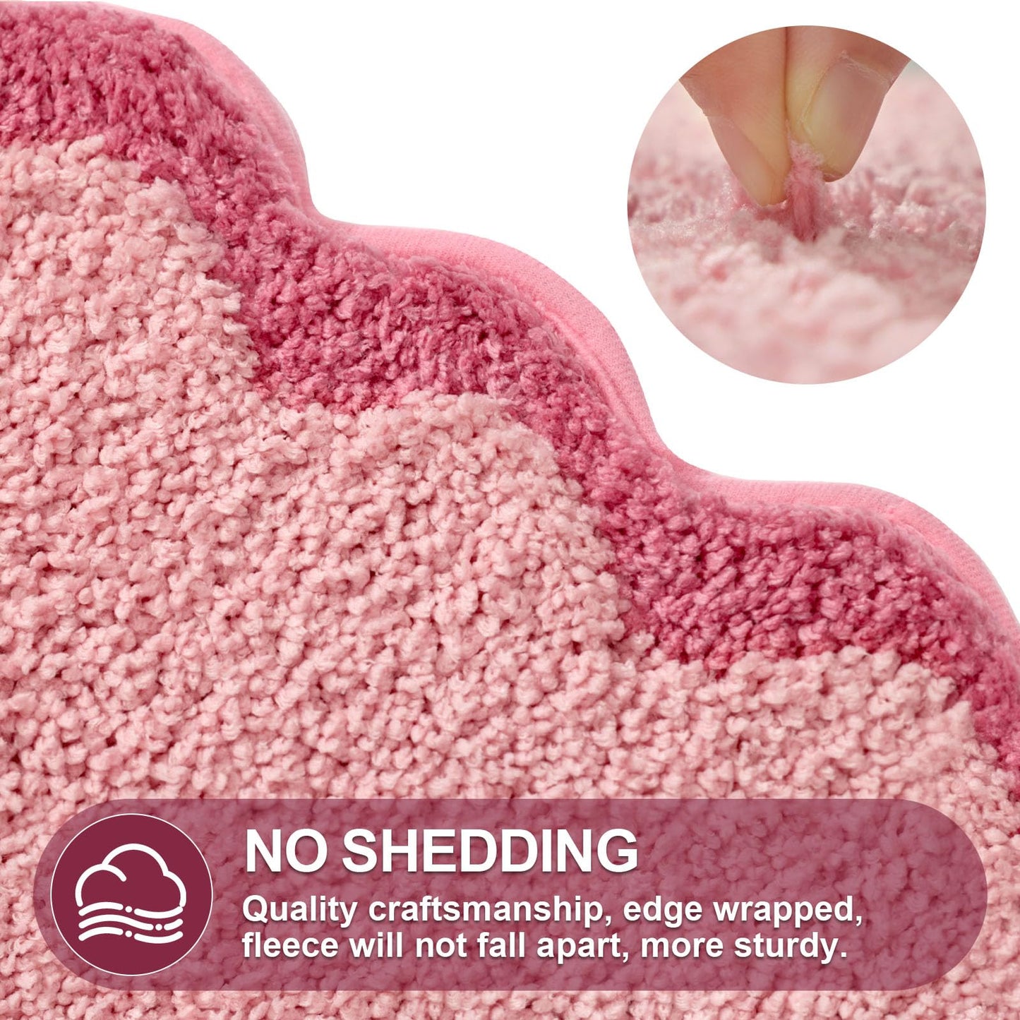 ORTIGIA Long Cute Scalloped Bathroom Rugs Runner, Fun CandyPink Plush Microfiber Scallop Bath Mats Non Slip Washable Quick Dry Absorbent, Rug Carpet for Bathtub Sink Laundry Room Bedroom, 24x59
