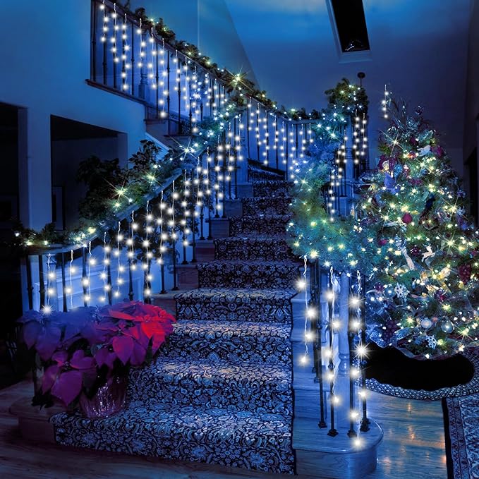 131FT Christmas Lights Outdoor 1440 LED Christmas Decorations Waterproof Plug in with 8 Modes & Timer Christmas Lights for Roof Party Garden Holiday Decor (Cool White)
