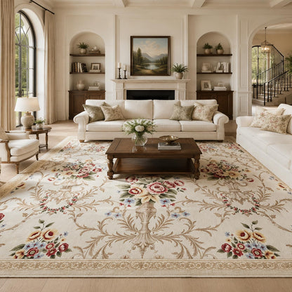 Helthep Washable Vintage Floral Area Rug 8x10, Ultra Soft Faux Wool Low Pile Rug, Non-Slip Backing,Soft Farmhouse Boho Cream Rug for Bedroom Dining Room Home Office, Pet & Kid Friendly
