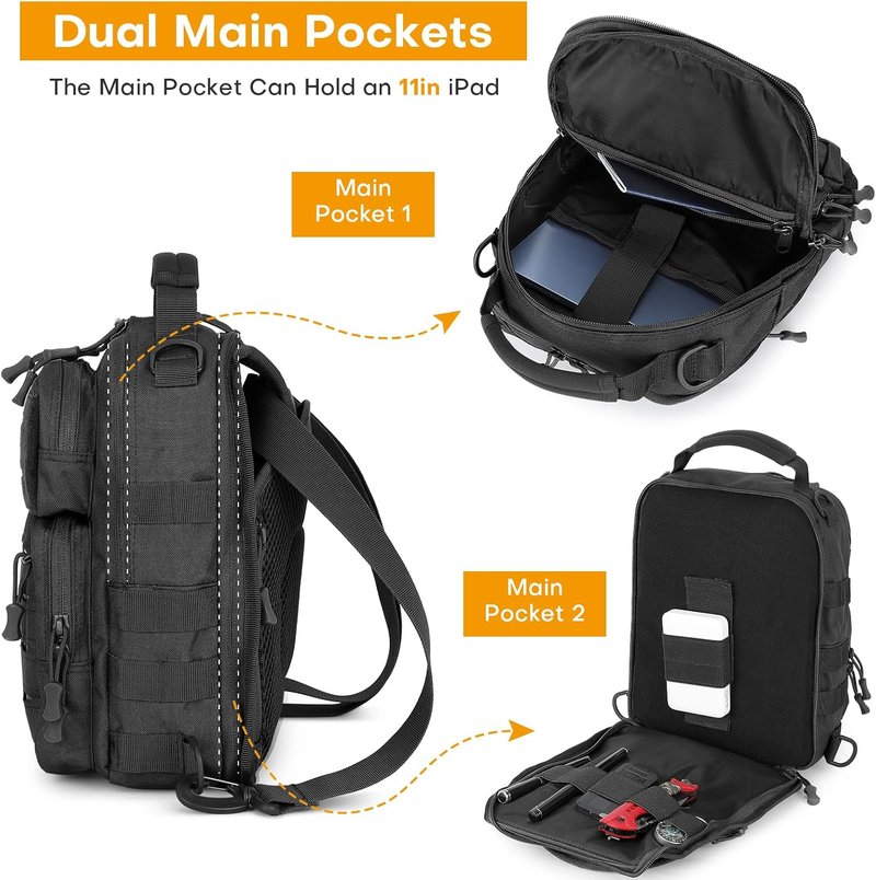 HUNTVP Tactical Sling Bag for Men - Concealed Carry Crossbody Backpack with Holster & Accessory Slots | Black