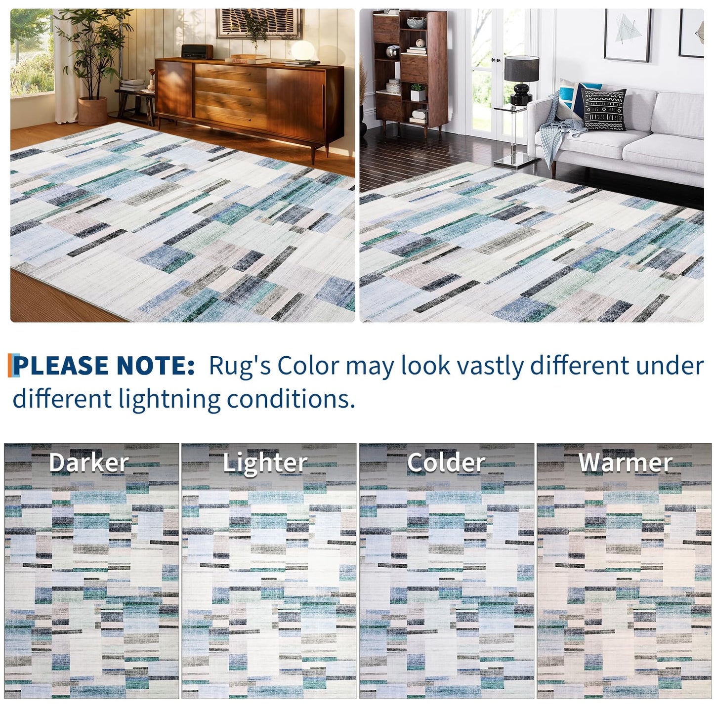 Garvee Washable 8x10 Rugs for Living Room Non Slip Throw Rugs Large Bedroom Rug Modern Geometric Low Pile Non Shedding Stain Resistant Carpet for Dining Room Office Classroom, 8'x10' Blue