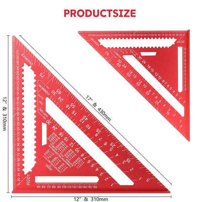 Wakuka Carpenter Square,12 Inch Aluminum Alloy Rafter Square, Metric Scale Angle Drawing Carpenter Measuring Layout Tool, 0-90° Protractor Cast Triangle Ruler Protractor for Woodworking Carpentry
