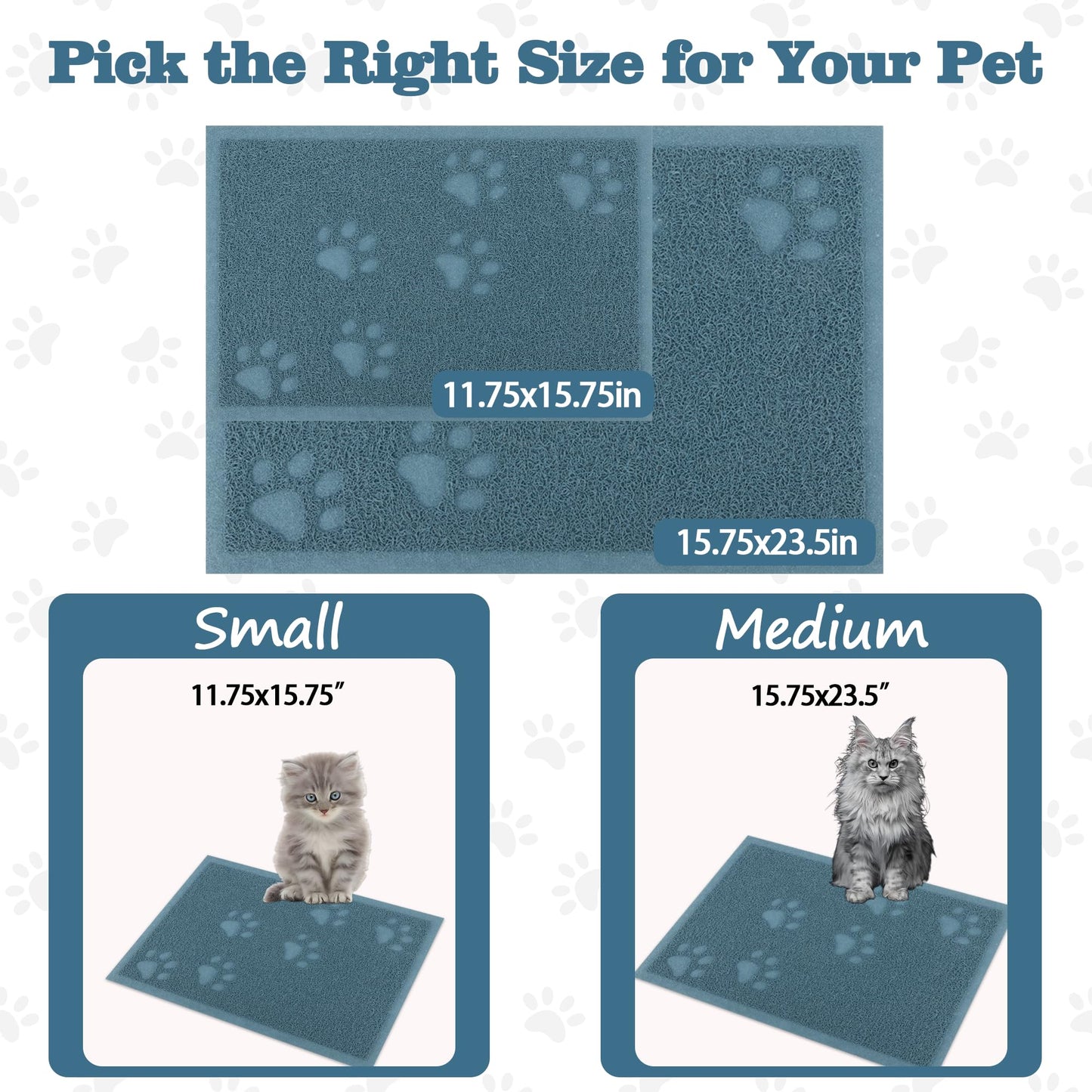 Darkyazi Cat Litter Box Mat for Floor Litter Trapping Mat Non-Slip Backing, Scatter Control, Easy Clean, Water Resistant, Soft on Paws (15.75" x 11.75",Silver Blue)