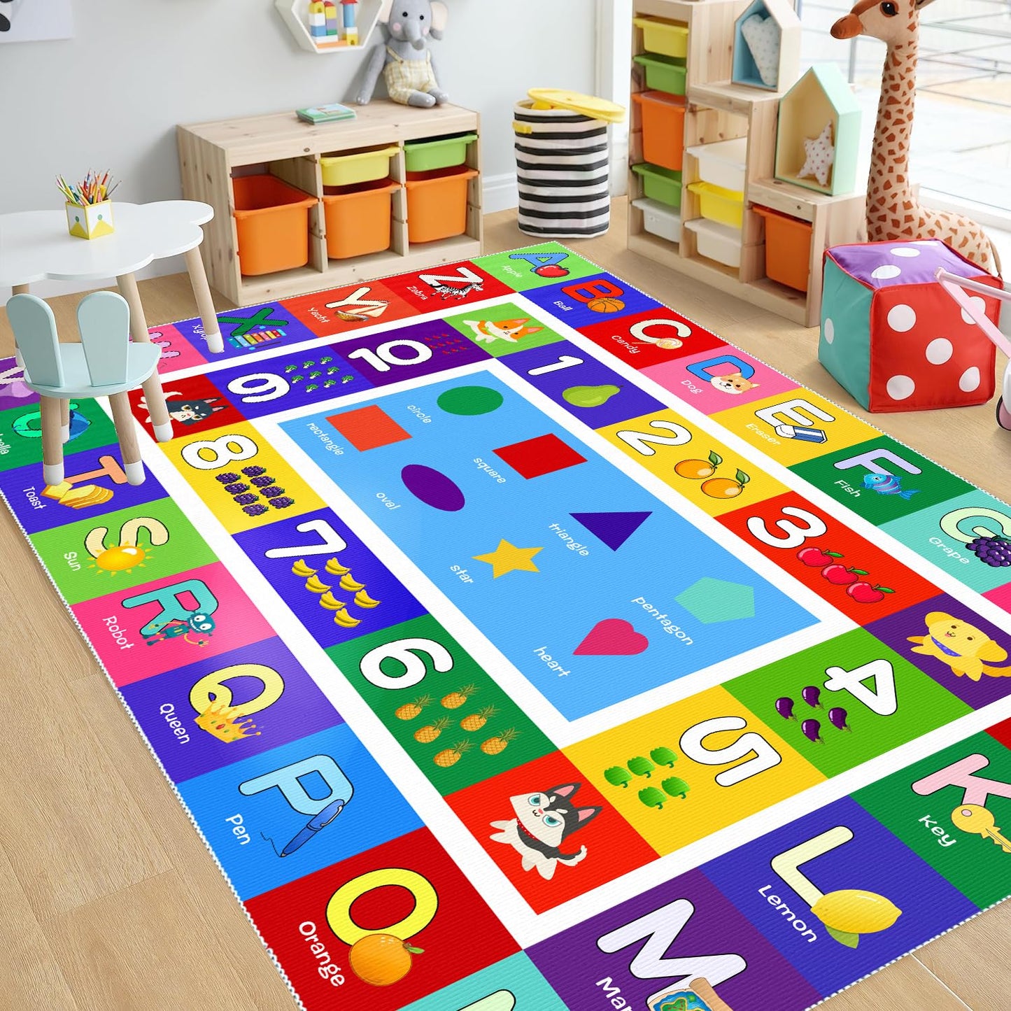 Sejiarep ABC Kids Play Rug - Number Alphabet Shape Fruit Learning Educational Area Rug - Large Non-Slip Kids Room Play Mat (Alphabet, 4' x 2'7" (Rectangular))