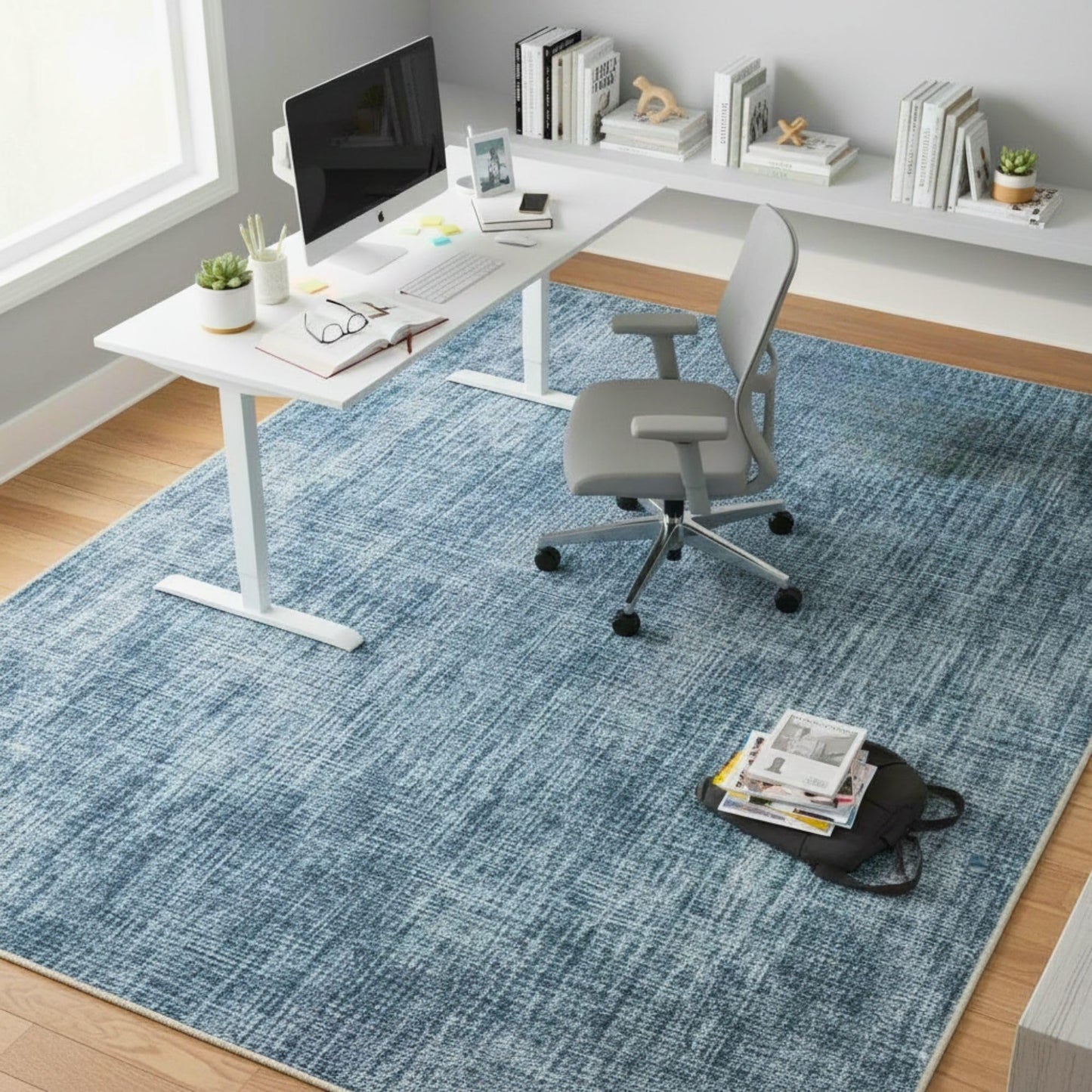 Ottomanson Area Rug 6' x 7'10" – Non-Slip Soft Rug, Easy to Clean Low Pile Carpet for Living Room, Bedroom, Dining Room or Apartment, Solid Greyish Blue