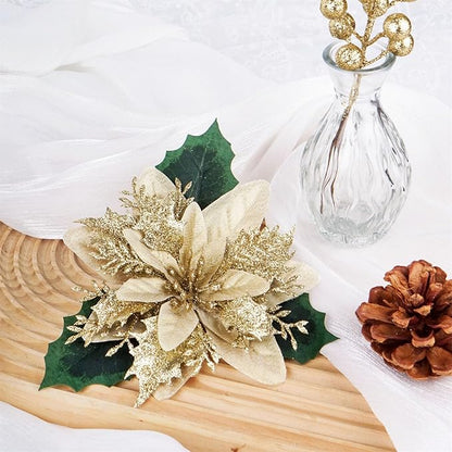Christmas Flowers Artificial Box Set, Christmas Themed Floral Decorations for DIY Christmas Tree Ornament Wedding Birthday Wreath Decoration (B)