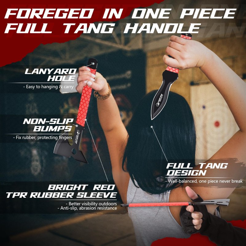 Dream Reach Throwing Axe Set - 6PCS Full Tang Throwing Hatchet with TPR Rubber Sleeve and Protective Sheaths for Recreation and Competition Game