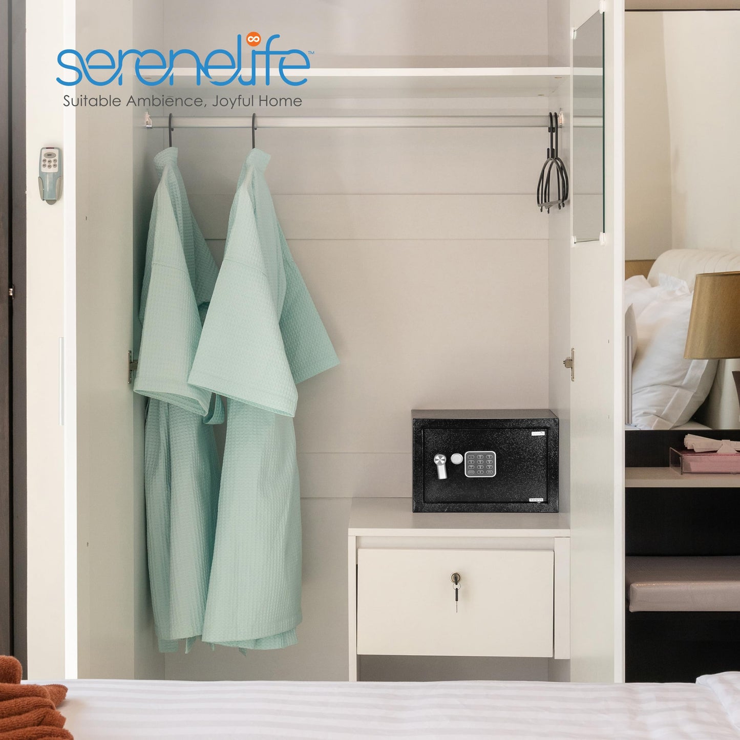 SereneLife Electronic Safe Box | Heavy Duty 12.2’’ x 7.8’’ Lockbox | Digital Keypad Code & 2 Key access | Small Money Safe for Home & Office | Secure Cash, Jewelry, Valuables | Wall & Floor Mountable